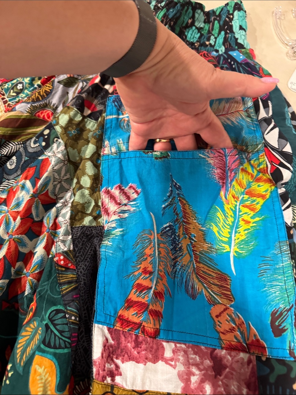 100% cotton Boho Patchwork Maxi Skirt - Multicolor with pockets - Picture 4 of 8